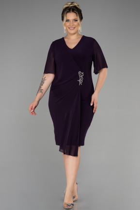 Большое Короткое Шифоновое Платье Тёмно-пурпурный ABK1299