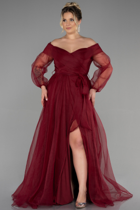 Длинное Свободное Вечернее Платье Бордовый ABU1535