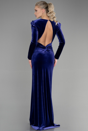Длинное Велюровое Вечернее Платье Пурпурный ABU3453