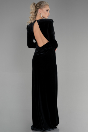 Длинное Велюровое Вечернее Платье Черный ABU3453