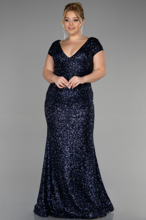 Вечернее платье большого размера Длинный Чешуйчатый Темно-синий ABU3465