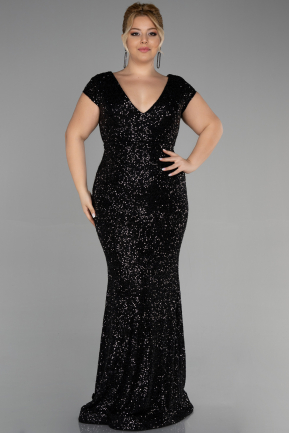 Вечернее платье большого размера Длинный Чешуйчатый Черный ABU3465