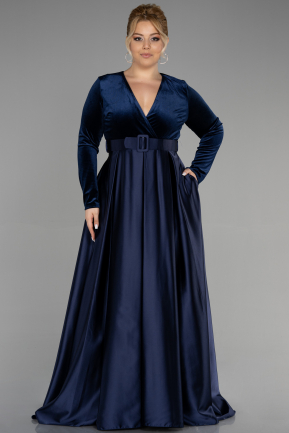 Длинное Бархатное Вечернее Платье Темно-синий ABU3389