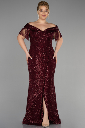Длинное Свободное Вечернее Платье Бордовый ABU1745