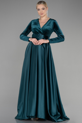 Длинное Вечернее Платье Изумрудно-зеленый ABU3388