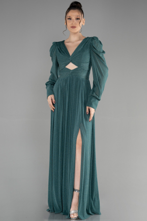 Длинное Вечернее Платье Изумрудно-зеленый ABU3103