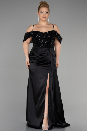 Вечернее платье большого размера Длинный Атласный Черный ABU3522