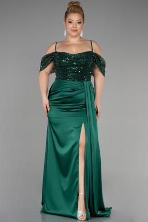 Вечернее платье большого размера Длинный Атласный Изумрудно-зеленый ABU3522