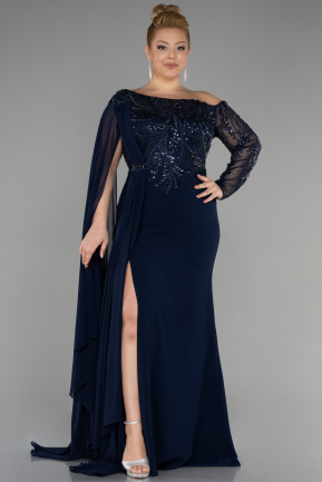 Вечернее платье большого размера Длинный Кружево Темно-синий ABU3512
