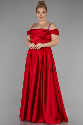 Большое Атласное Платье красный ABU3277