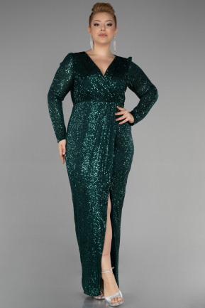 Длинное Вечернее Платье С Чешуйками Изумрудно-зеленый ABU3340