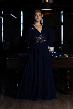 Платье для помолвки большого размера Длинный Сифон Темно-синий ABU3520