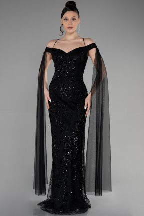 Дизайнерское вечернее платье Длинный С камнями Черный ABU3553
