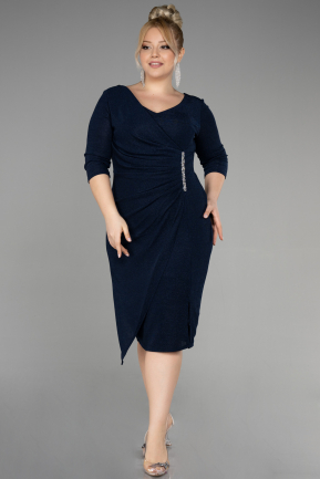 Платье для приглашения большого размера Миди Темно-синий ABK1950