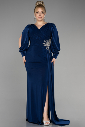 Платье для помолвки большого размера Длинный Темно-синий ABU3578