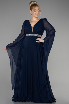 Вечернее платье большого размера Длинный Сифон Темно-синий ABU3543