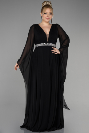 Вечернее платье большого размера Длинный Сифон Черный ABU3543