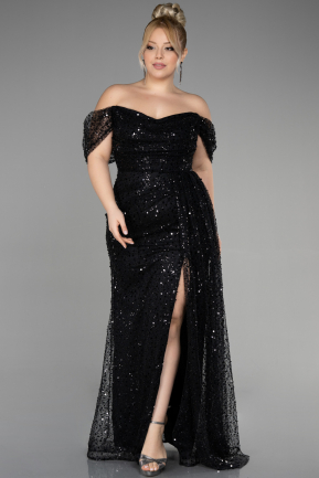 Платье для помолвки большого размера Длинный Чешуйчатый Черный ABU3579