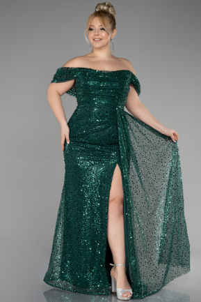 Платье для помолвки большого размера Длинный Чешуйчатый Изумрудно-зеленый ABU3579