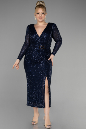 Платье для приглашения большого размера Миди Темно-синий ABK1956