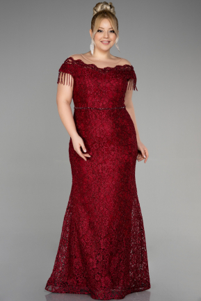 Большое Платье С Кружевами Бордовый ABU3435