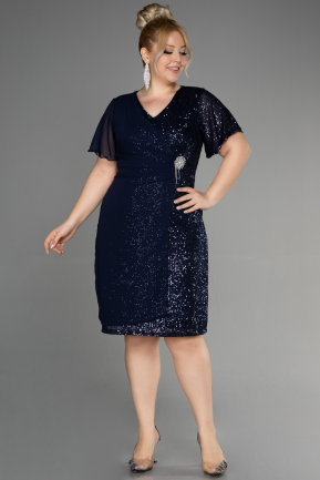 Платье для приглашения большого размера Миди Темно-синий ABK1951