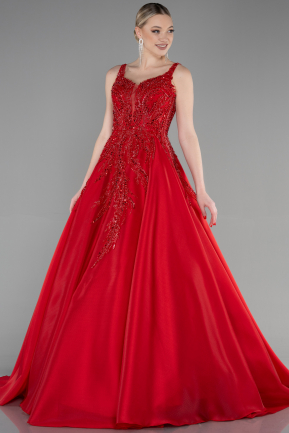 Платье для помолвки большого размера Длинный Красный ABU3618