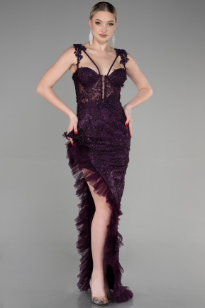 Длинное Кружевное Вечернее Платье Тёмно-пурпурный ABU3317