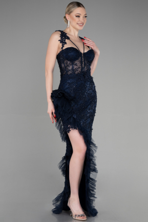 Длинное Кружевное Вечернее Платье Темно-синий ABU3317