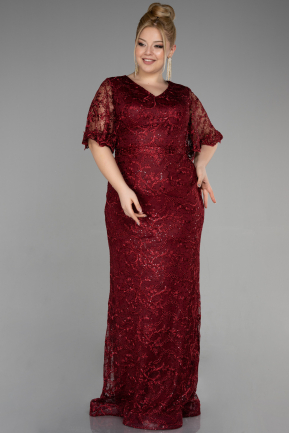 Платье для помолвки большого размера Длинный Гипюровый Бордовый ABU3614
