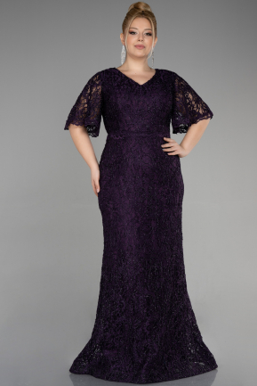 Платье для помолвки большого размера Длинный Гипюровый Тёмно-пурпурный ABU3614