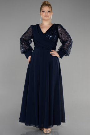вечернее платье большого размера Длинный Сифон Темно-синий ABU3643