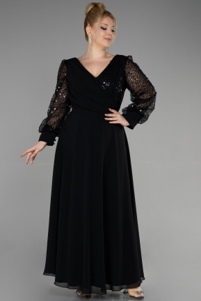 вечернее платье большого размера Длинный Сифон Черный ABU3643