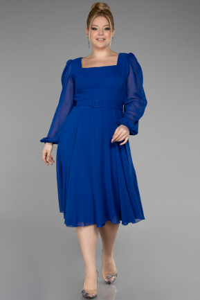 Платье для приглашения большого размера Миди Сифон Ярко-синий ABK1970