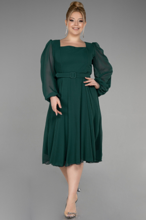 Платье для приглашения большого размера Миди Сифон Изумрудно-зеленый ABK1970
