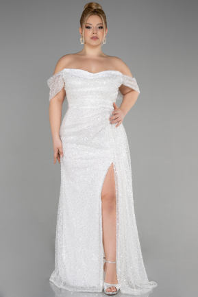 Платье Для Помолвки Большого Размера Чешуйчатый Длинный Белый ABU3579