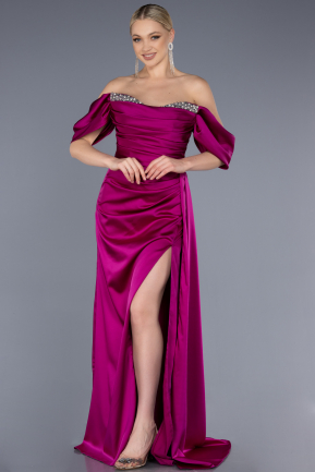 Платье Для Помолвки Большого Размера Атласный Длинный Фиолетовый ABU3655