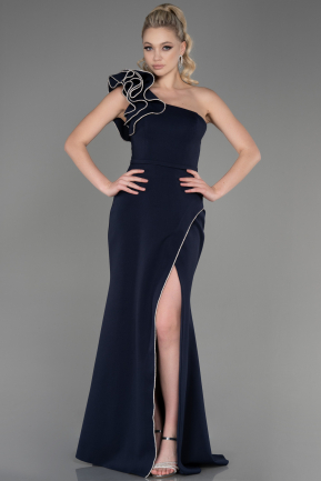 Платье для помолвки большого размера Длинный Темно-синий ABU3911