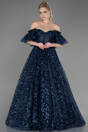 Платье для помолвки большого размера Длинный Темно-синий ABU3716