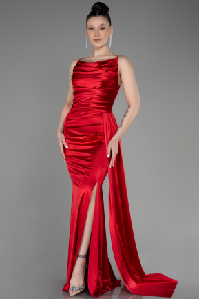 Длинное Атласное Выпускное Платье красный ABU2539