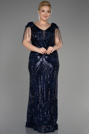 Платье для помолвки большого размера Длинный Темно-синий ABU3730