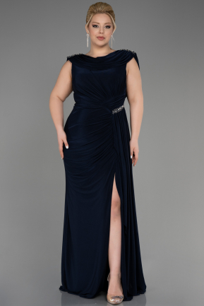 Платье для помолвки большого размера Длинный Темно-синий ABU3734