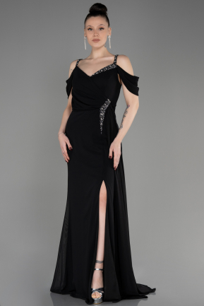 вечернее платье большого размера Длинный Сифон Черный ABU3742