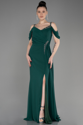 вечернее платье большого размера Длинный Сифон Изумрудно-зеленый ABU3742