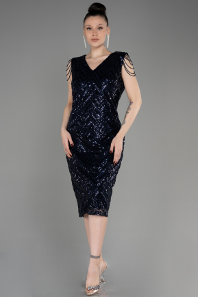 Миди Вечернее Платье Большого Размера Темно-синий ABK1730