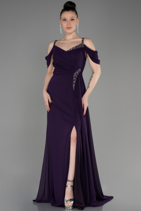 вечернее платье большого размера Длинный Сифон Тёмно-пурпурный ABU3742