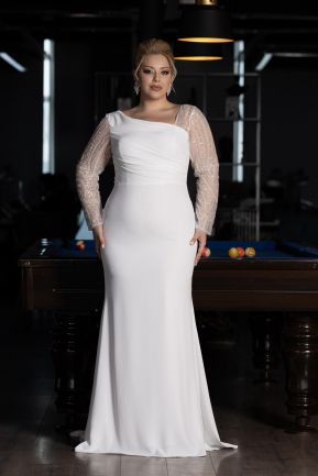 Свадебное платье большого размера Длинный Белый ABU3713
