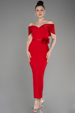 Платье для приглашения большого размера Миди Красный ABK2015