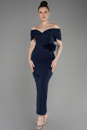 Платье для приглашения большого размера Миди Темно-синий ABK2015