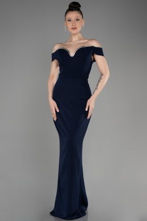 Вечернее платье большого размера Длинный Темно-синий ABU3784